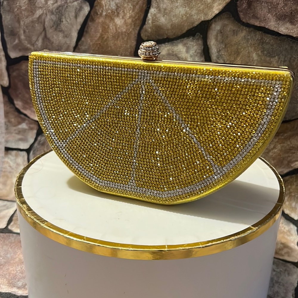 New yellow Crystal handbag handmade old straps clutch stretch removable